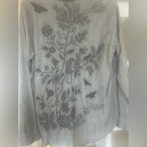JOHNNY WAs Gray Button-Up Shirt with Embroidery